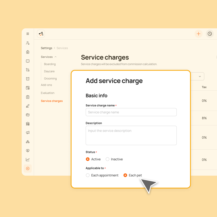 Auto-Apply Service Charges Per Pet