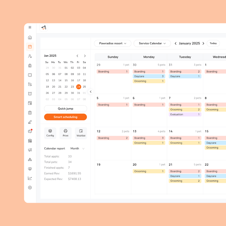 Service Monthly Calendar